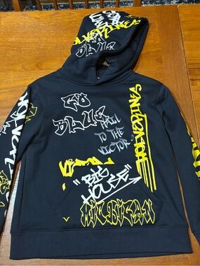 Navy Hoodie with Yellow & White Graffiti Print